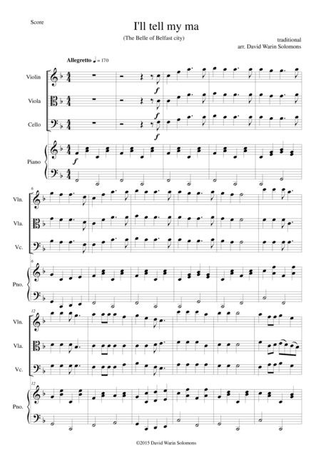 I'll tell my Ma (Belle of Belfast City) for string trio and piano (arr. David Warin Solomons)