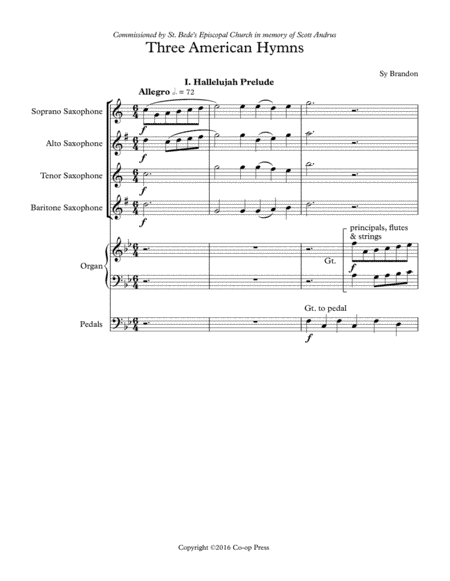 Three American Hymns for Saxophone Quartet and Organ (arr. Sy Brandon)