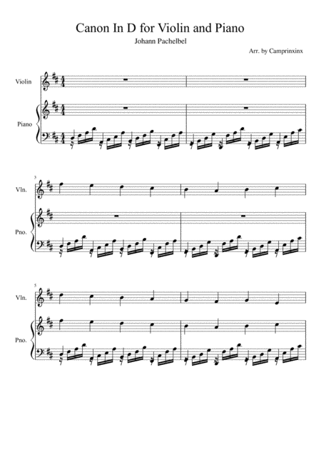 Canon In D for Violin and Piano (arr. camprinxinx)