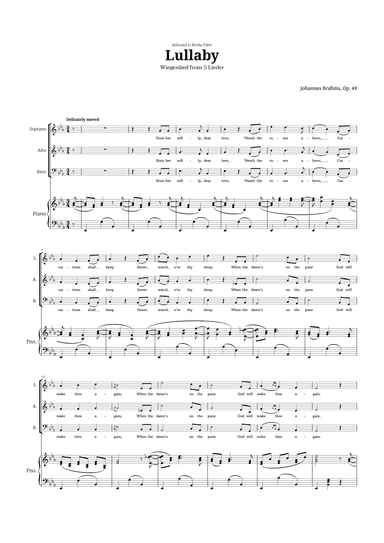 Lullaby by Brahms for SAB Choir and Piano (arr. Langanho)