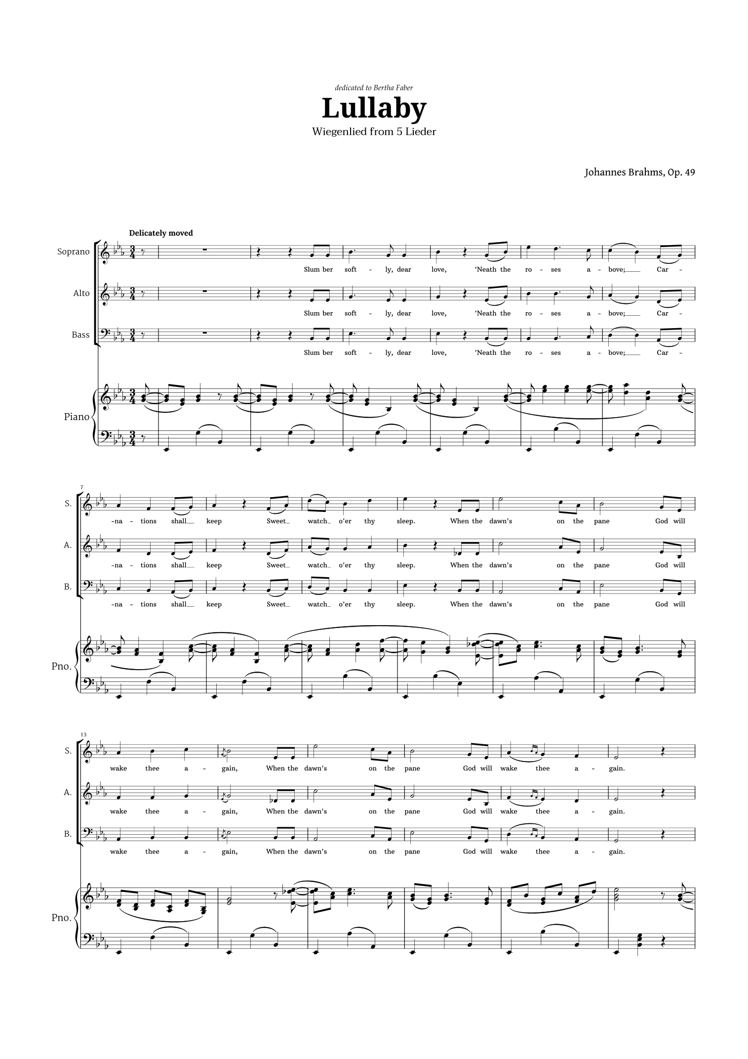 Lullaby by Brahms for SAB Choir and Piano (arr. Langanho)