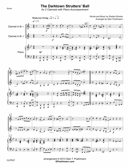 THE DARKTOWN STRUTTERS' BALL - CLARINET DUET with Piano Accompaniment (arr. Glen Poehlmann)