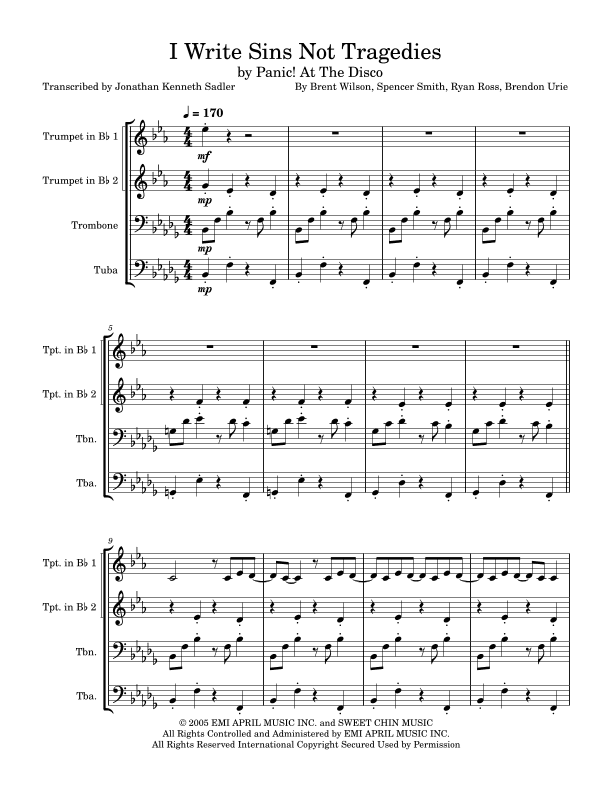 I Write Sins Not Tragedies (arr. Jonathan Kenneth Sadler)