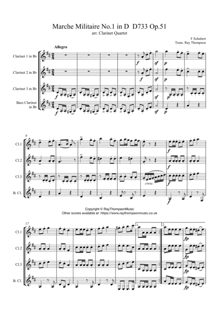 Schubert: Marche Militaire Op.51 No.1 in D, D733 - clarinet quartet (arr. Ray Thompson)