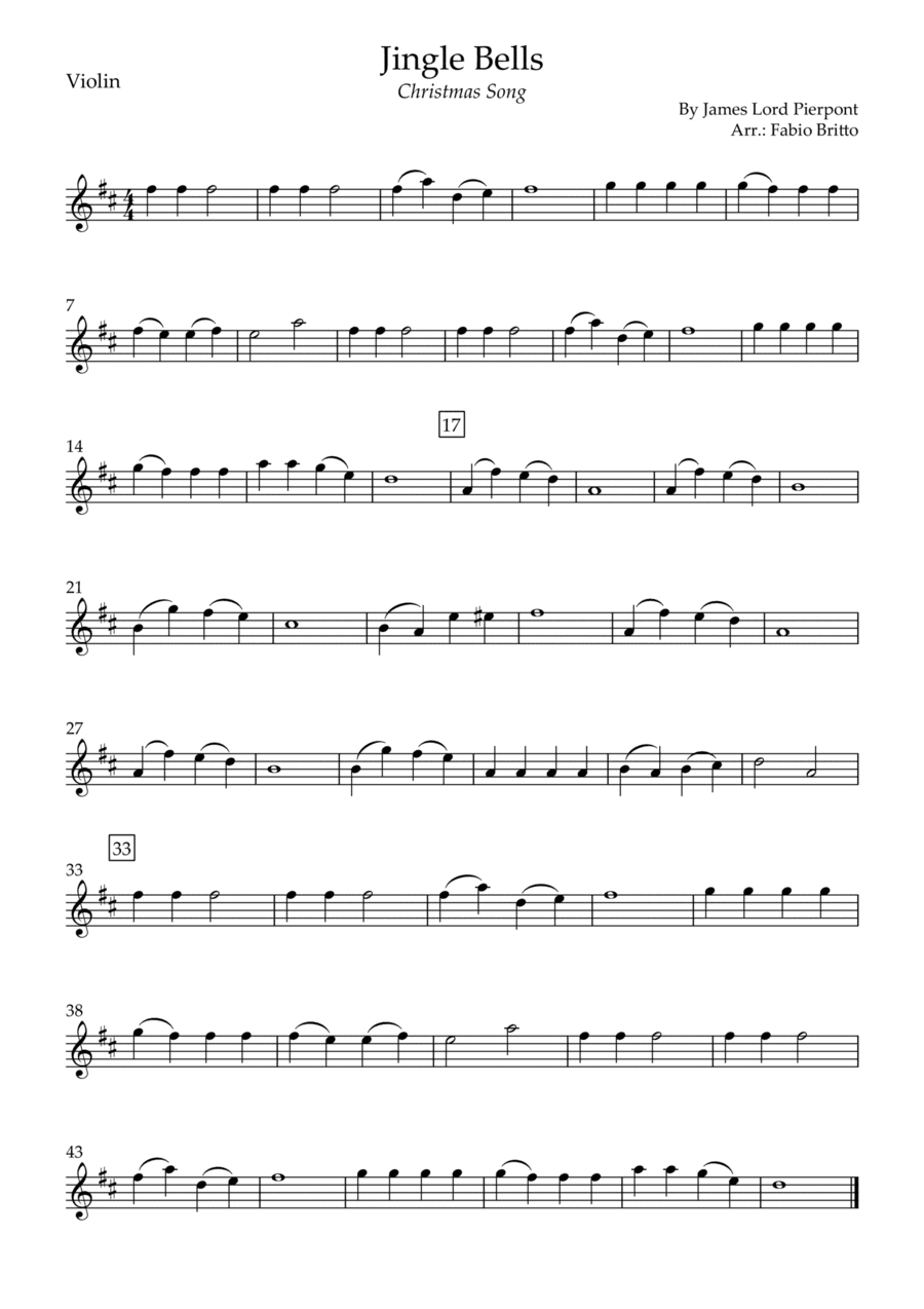 Jingle Bells (Christmas Song) for Violin Solo (arr. Fabio Britto)
