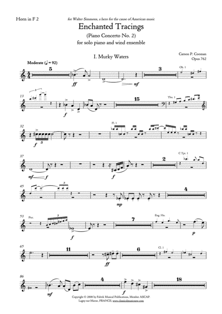Carson Cooman Enchanted Tracings (Piano Concerto No. 2) (2008) for solo piano and wind ensemble, hor