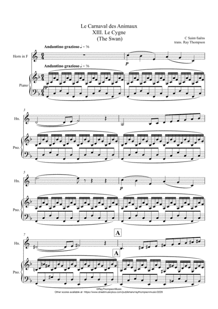 Saint-Saëns: Le Carnaval des Animaux - XIII. Le Cygne (The Swan) - horn/piano (arr. Ray Thompson)