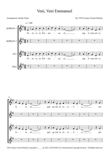 Veni, Veni Emmanuel (arr. Stefan Golea)