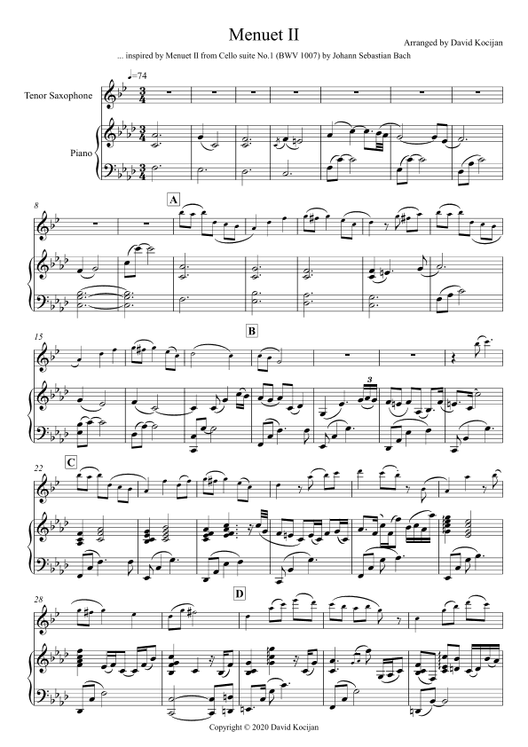 Menuet II - EASY (tenor sax & piano) (arr. David Kocijan)