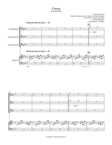 Canon (Pachelbel) (Bb) (Euphonium Trio - Bass Clef), Keyboard) (arr. Regis Bookshar)