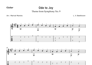 Ode to Joy - Beethoven (Beginner guitar) - Score and Tab (arr. Marival Moreira)