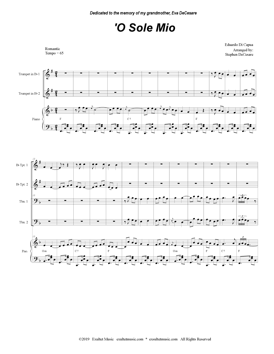 O Sole Mio (Brass Quartet and Piano - Alternate Version) (arr. Stephen DeCesare)