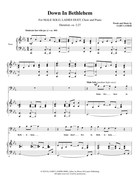 DOWN IN BETHLEHEM (Choir, Solo, & Duet with Piano)