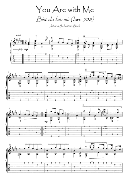Bach for Guitar You Are With Me BWV 508 guitar solo (arr. PianoSheetNow)