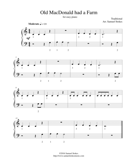 Old MacDonald had a Farm - for very easy piano (arr. Samuel Stokes)