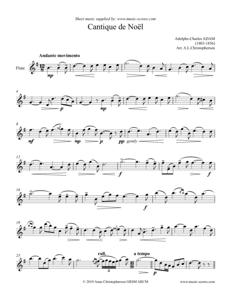 O Holy Night; Cantique de Noel - Solo Flute (arr. Anne L Christopherson GRSM ARCM)