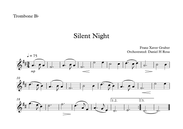 Silent Night - Christmas Carol - Bb Trombone (arr. Daniel H Rosa)