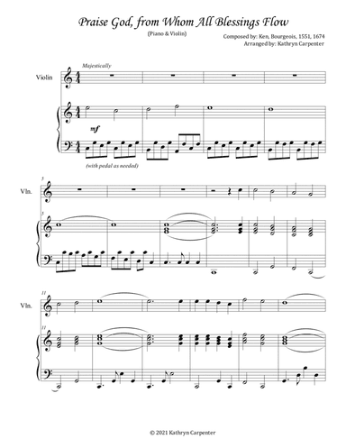 The Doxology (Piano & Violin) (Praise God, from Whom All Blessing Flow) (arr. Kathryn Carpenter)