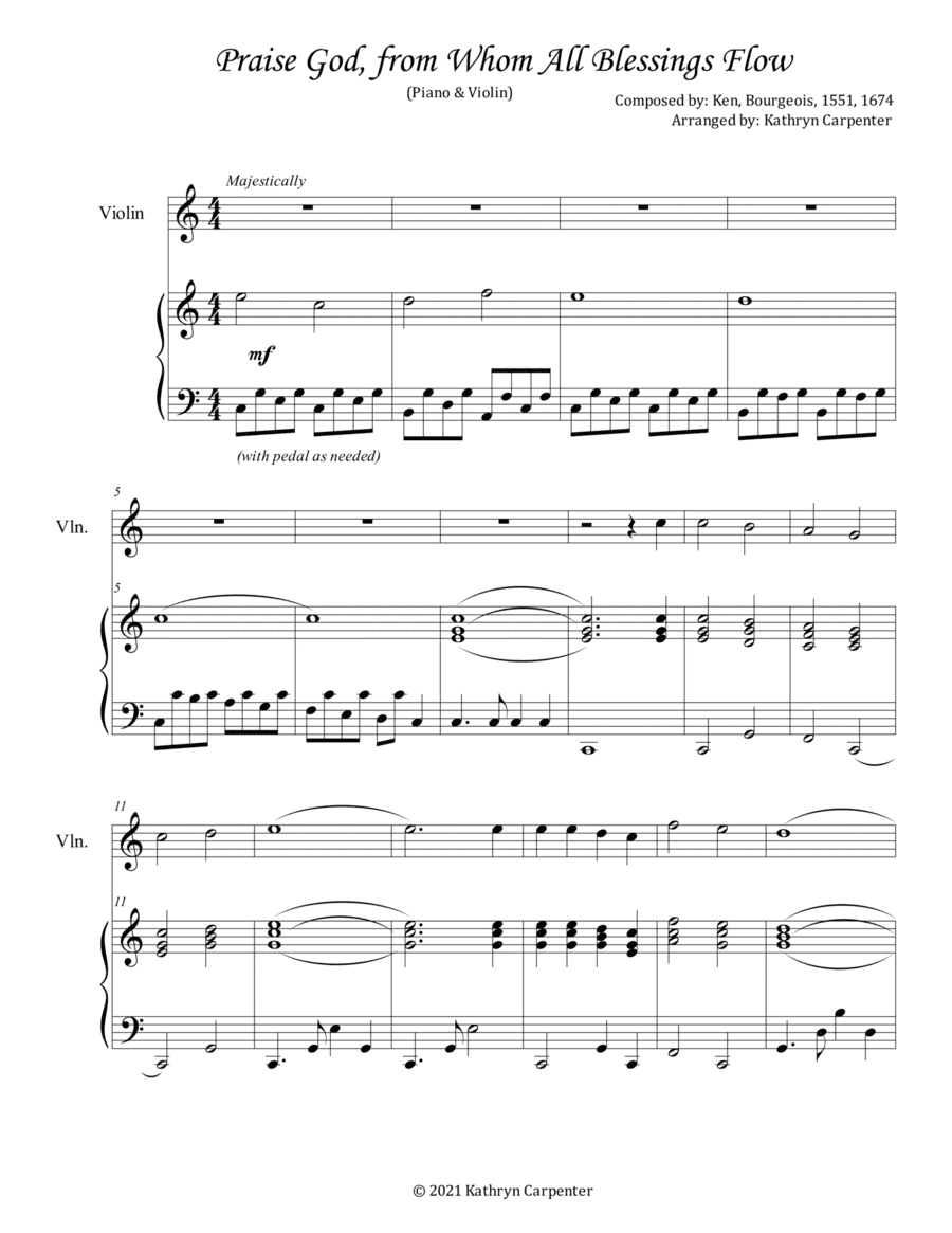The Doxology (Piano & Violin) (Praise God, from Whom All Blessing Flow) (arr. Kathryn Carpenter)