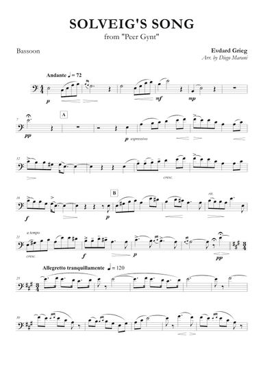 Solveig's Song from "Peer Gynt" for Bassoon and Piano (arr. Diego Marani)
