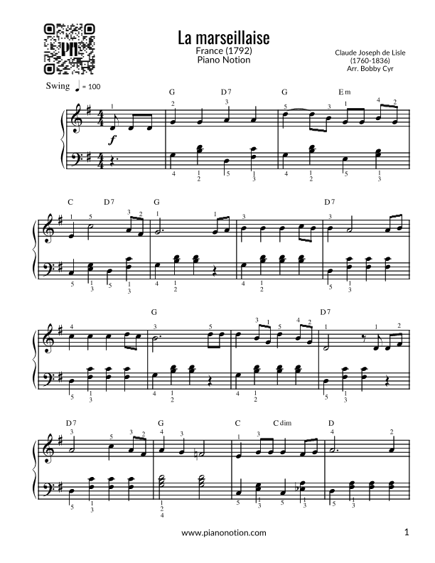La marseillaise (Easy Piano) (arr. Bobby Cyr)