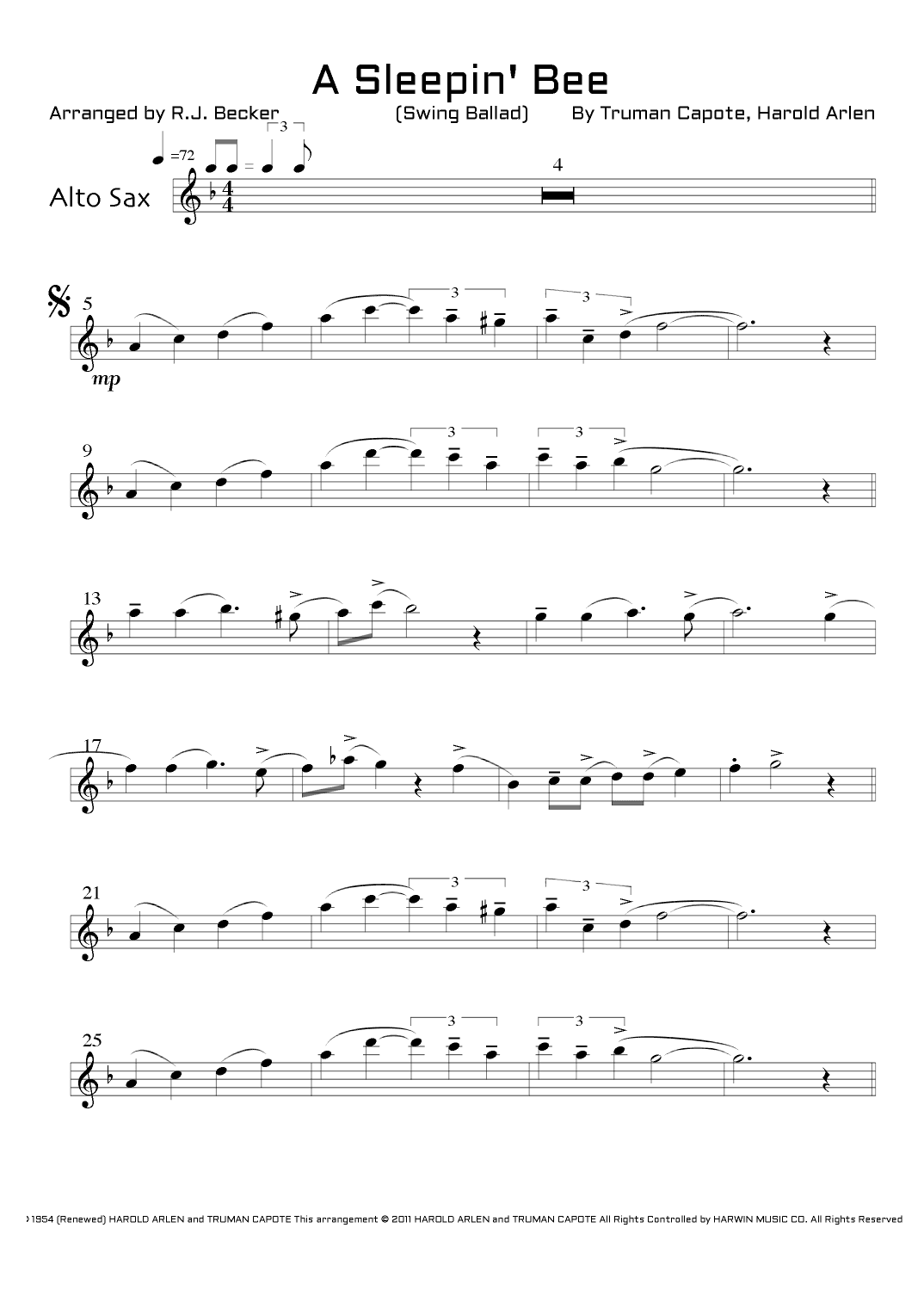 A Sleepin' Bee (arr. R.J.Becker)