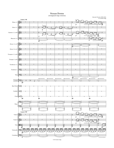 Nessun Dorma (arranged for large orchestra) (arr. Jordan Grigg)