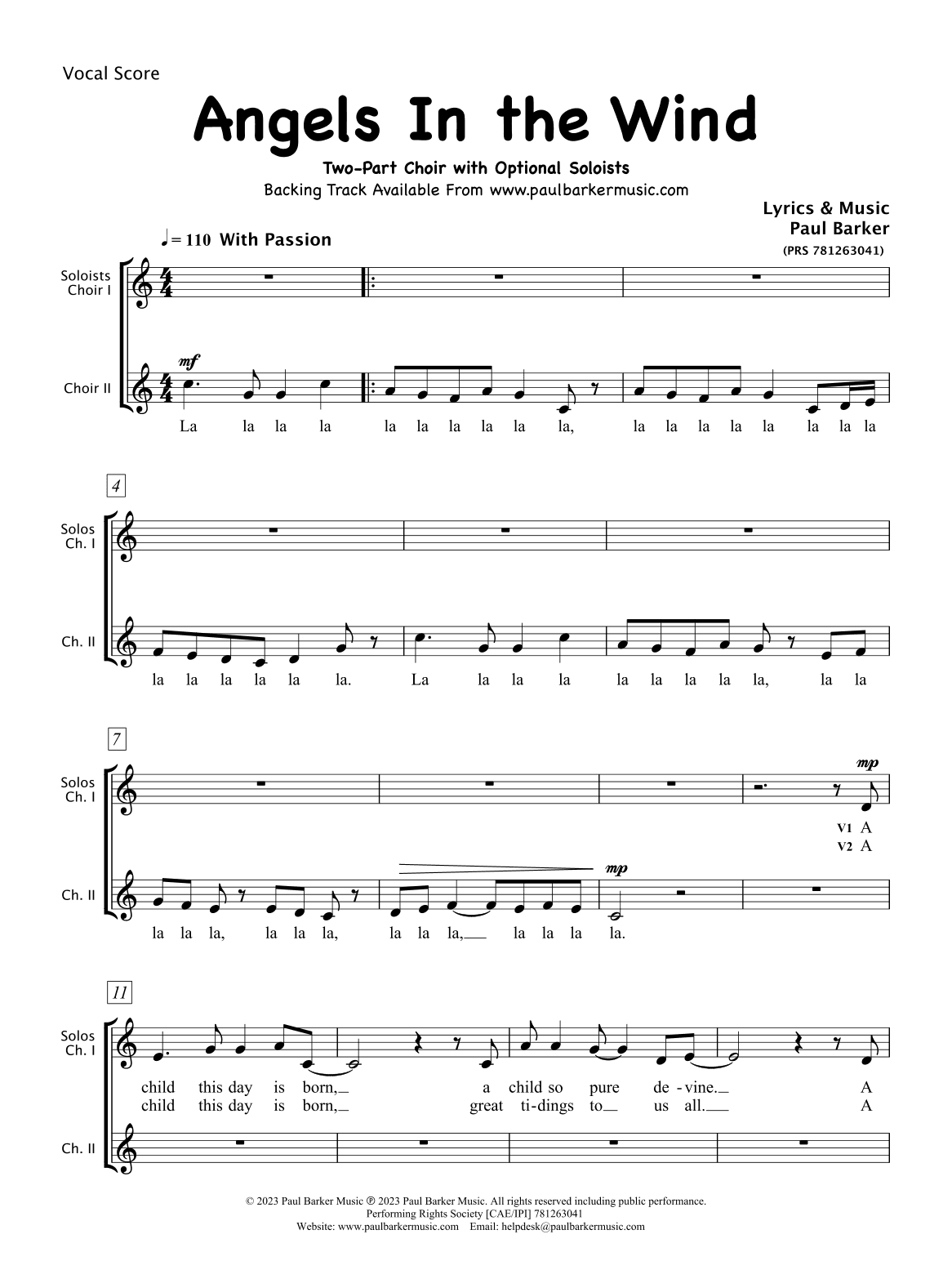 Angels In The Wind (Vocal Score)