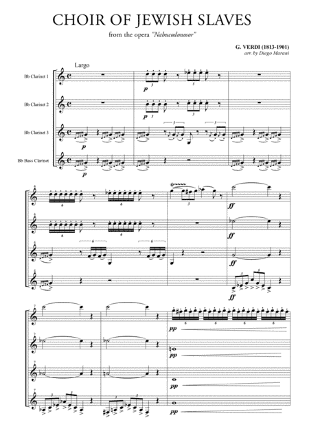 Choir of the Jewish Slaves for Clarinet Quartet (arr. Diego Marani)