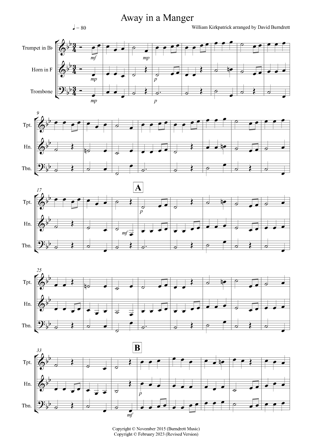 Away in a Manger for Brass Trio (arr. David Burndrett)