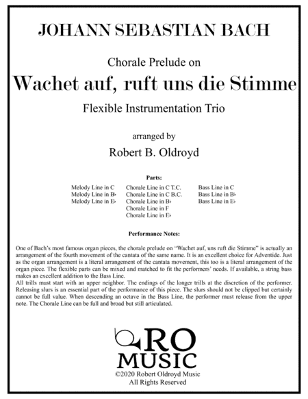 Wachet Auf for Flexible Trio (arr. Robert B. Oldroyd)