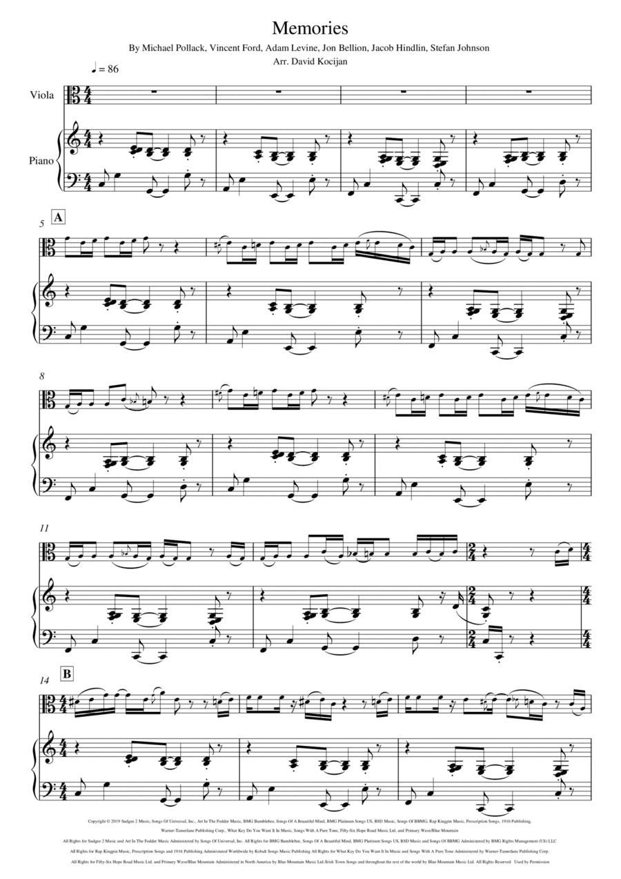 Memories (arr. David Kocijan)