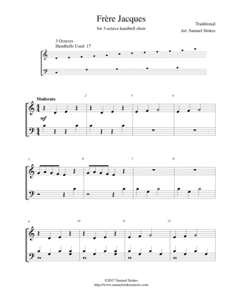 Frère Jacques (Are You Sleeping?) - for 3-octave handbell choir (arr. Samuel Stokes)