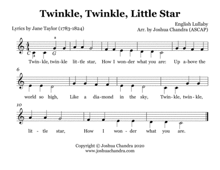 Twinkle, Twinkle, Little Star (monophonic Easy Piano) (arr. Joshua Chandra)