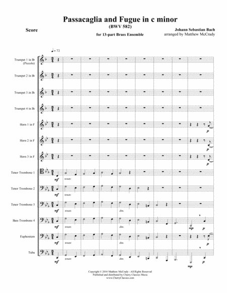 Passacaglia and Fugue, BWV 582 for 13-part Brass Ensemble (arr. McCrady, Matthew)