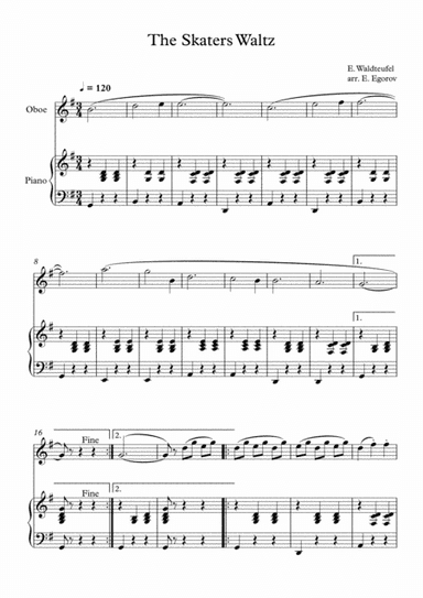 The Skaters Waltz, Emile Waldteufel, For Oboe & Piano (arr. Eugene Egorov)