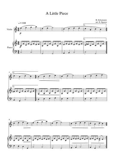 A Little Piece, Robert Schumann, For Violin & Piano (arr. Eugene Egorov)