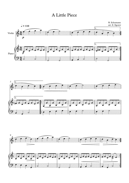 A Little Piece, Robert Schumann, For Violin & Piano (arr. Eugene Egorov)