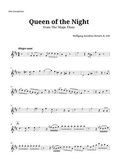 Queen of the Night by Mozart for Alto Sax Solo (arr. Langanho)