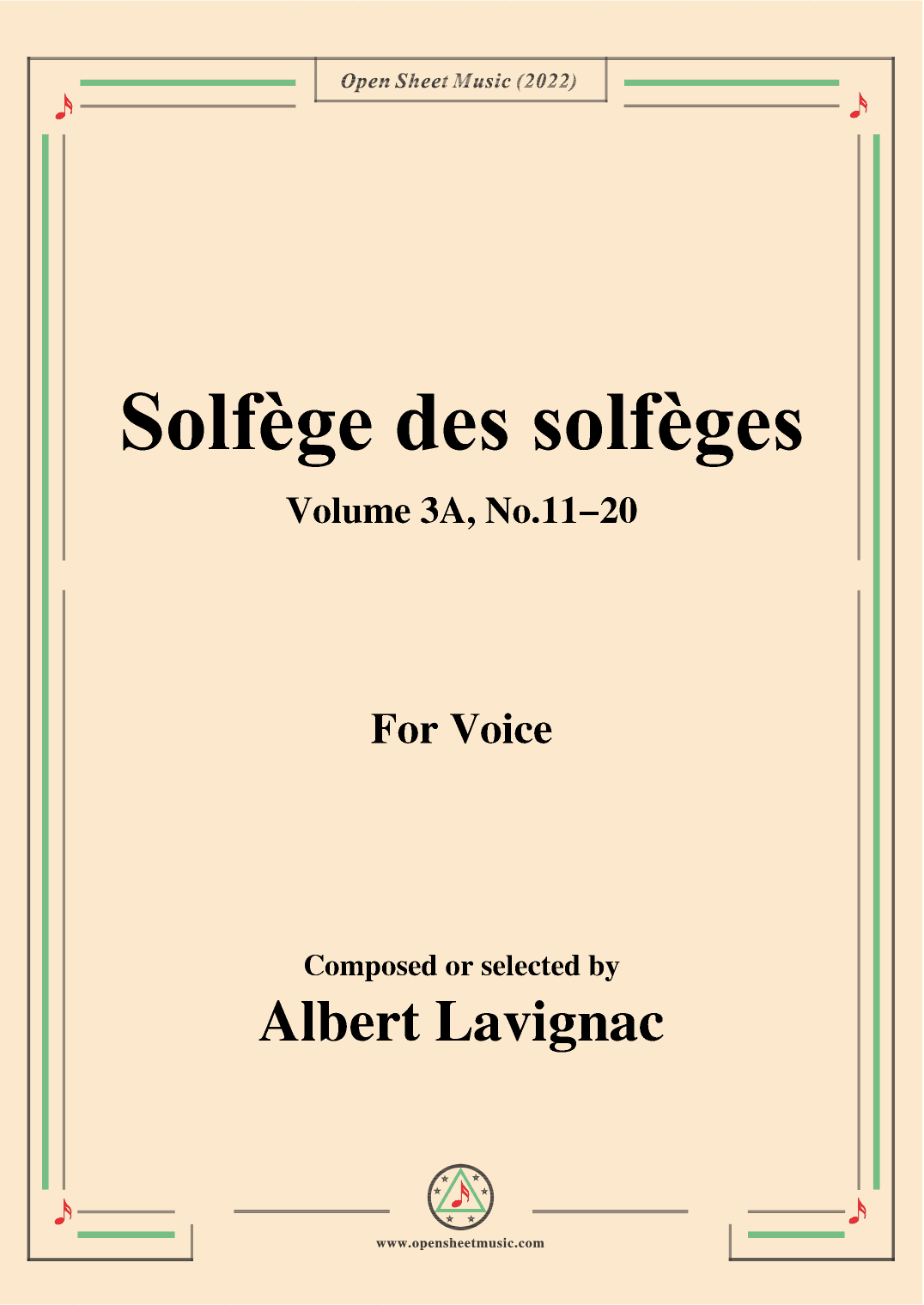 Lavignac-Solfege des solfeges,Volum 3A No.11-20,for Voice (arr. OSM Press)