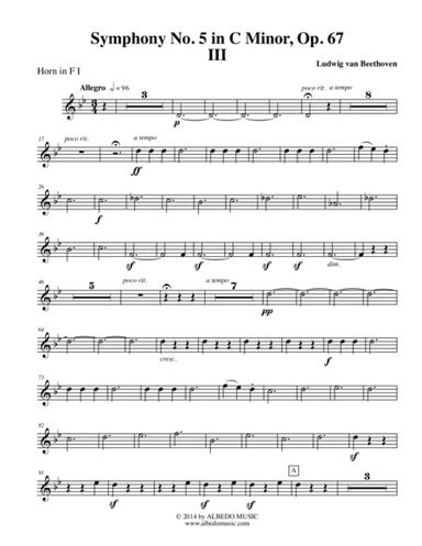 Beethoven Symphony No. 5, Movement III - Horn in F 1 (Transposed Part), Op. 67 (arr. Doug Clyde)