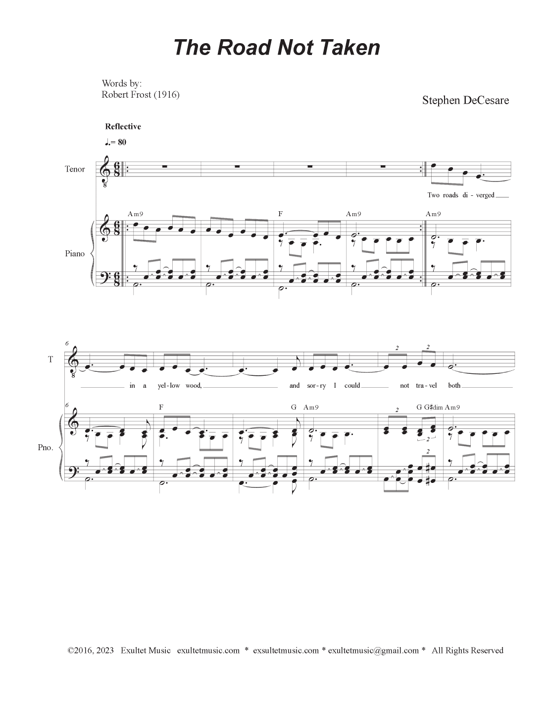 The Road Not Taken (Duet for Tenor and Bass solo)