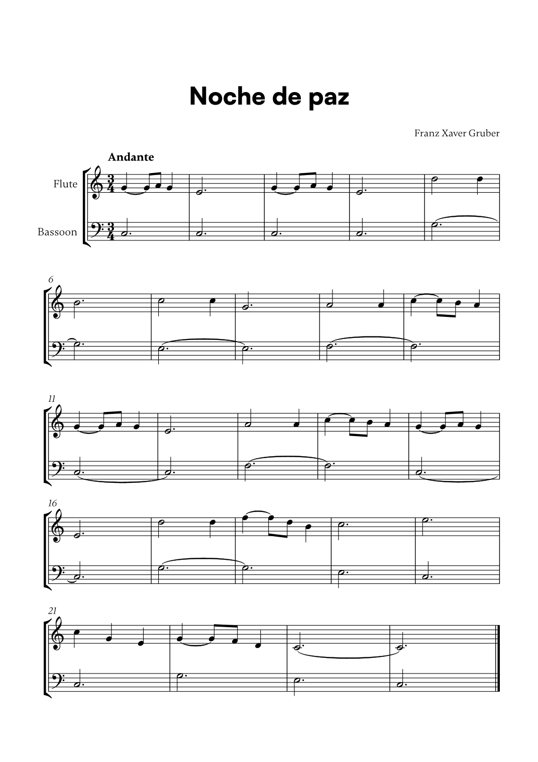 Noche de paz (for Flute and Bassoon) (arr. Cadenza Editions)
