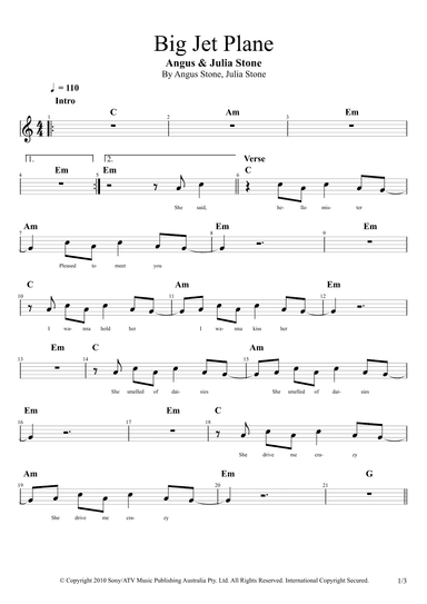 Big Jet Plane (arr. Douglas Becker)