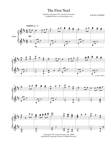 The First Noel - Traditional Christmas - Louis Landon - Solo Piano (arr. Louis Landon)