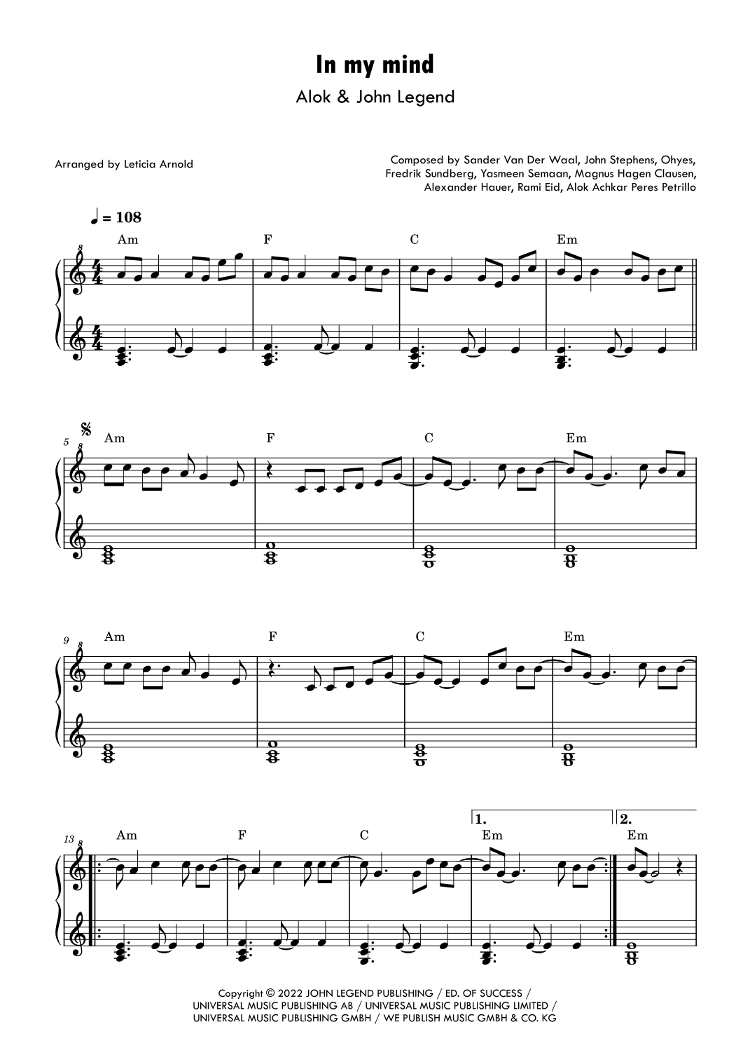 In My Mind (arr. Leticia Arnold)