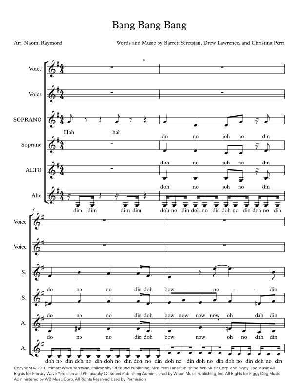 Bang Bang Bang (arr. Naomi Raymond)