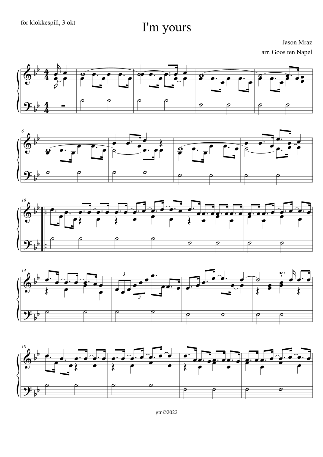 I'm Yours (arr. Goos ten Napel)
