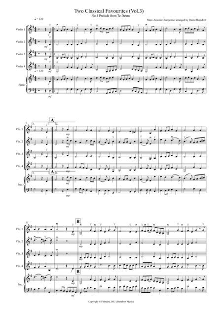 2 Classical Favourites for Violin Quartet (volume three) (arr. David Burndrett)