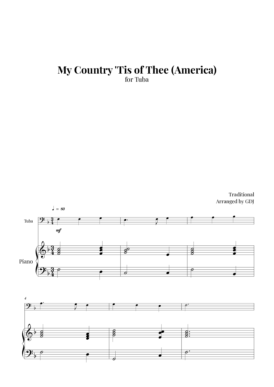 My Country 'Tis of Thee (America) (arr. GDJ)